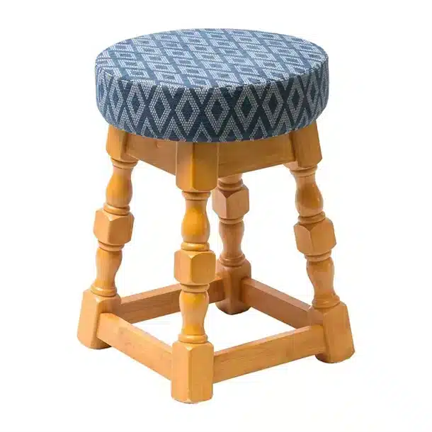 Classic Soft Oak Low Bar Stool with Blue Diamond Seat