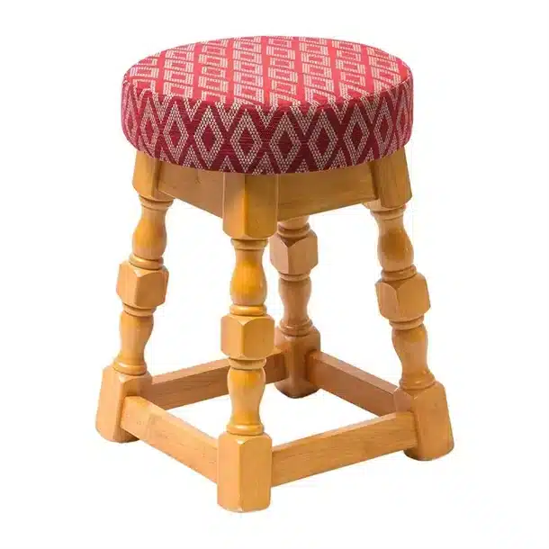 Classic Soft Oak Low Bar Stool with Red Diamond Seat