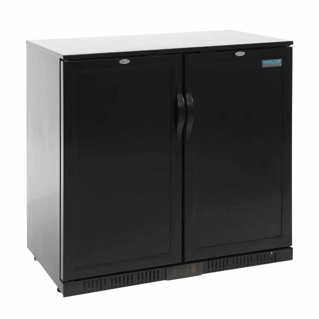 Polar Back Bar Cooler with Hinged Solid Door in Black 208Ltr