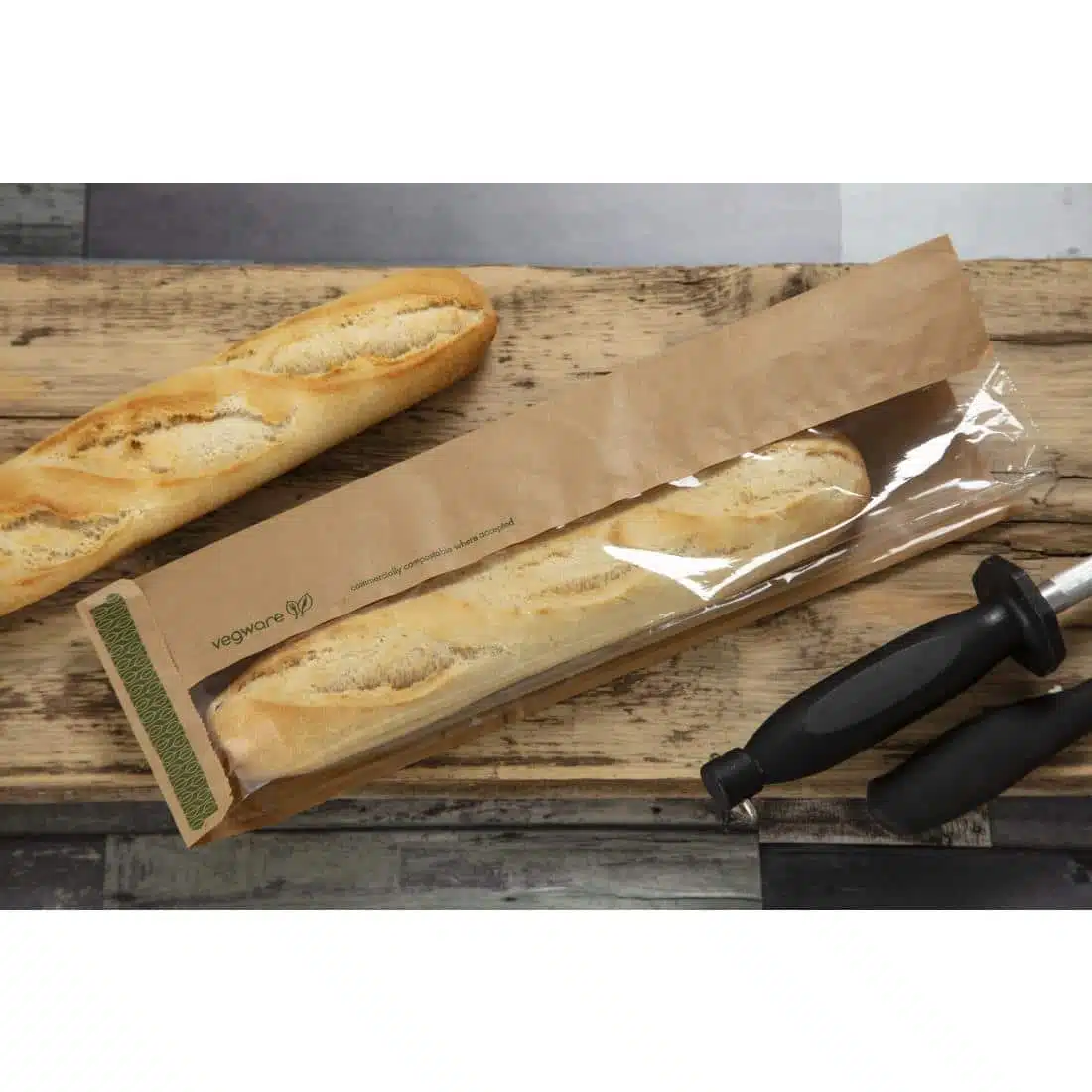 Vegware Compostable Kraft Baguette Bags With PLA Window (Pack of 1000) - Image 6