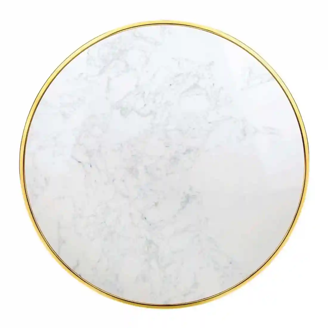 Bolero Round Marble Tabletop with Brass Effect Rim White 600mm - Image 2