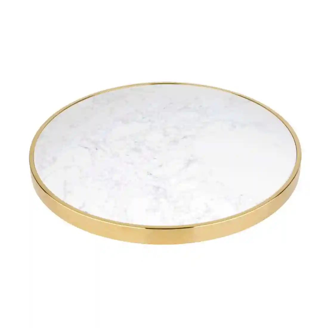 Bolero Round Marble Tabletop with Brass Effect Rim White 600mm - Image 3
