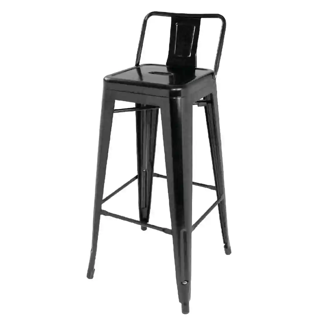 Bolero Bistro Steel High Stool with Backrest Black (Pack of 4) - Image 1