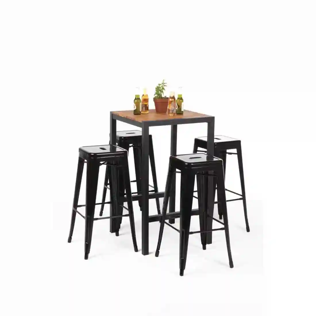 Bolero Square Steel and Acacia Bar Table 600mm - Image 9