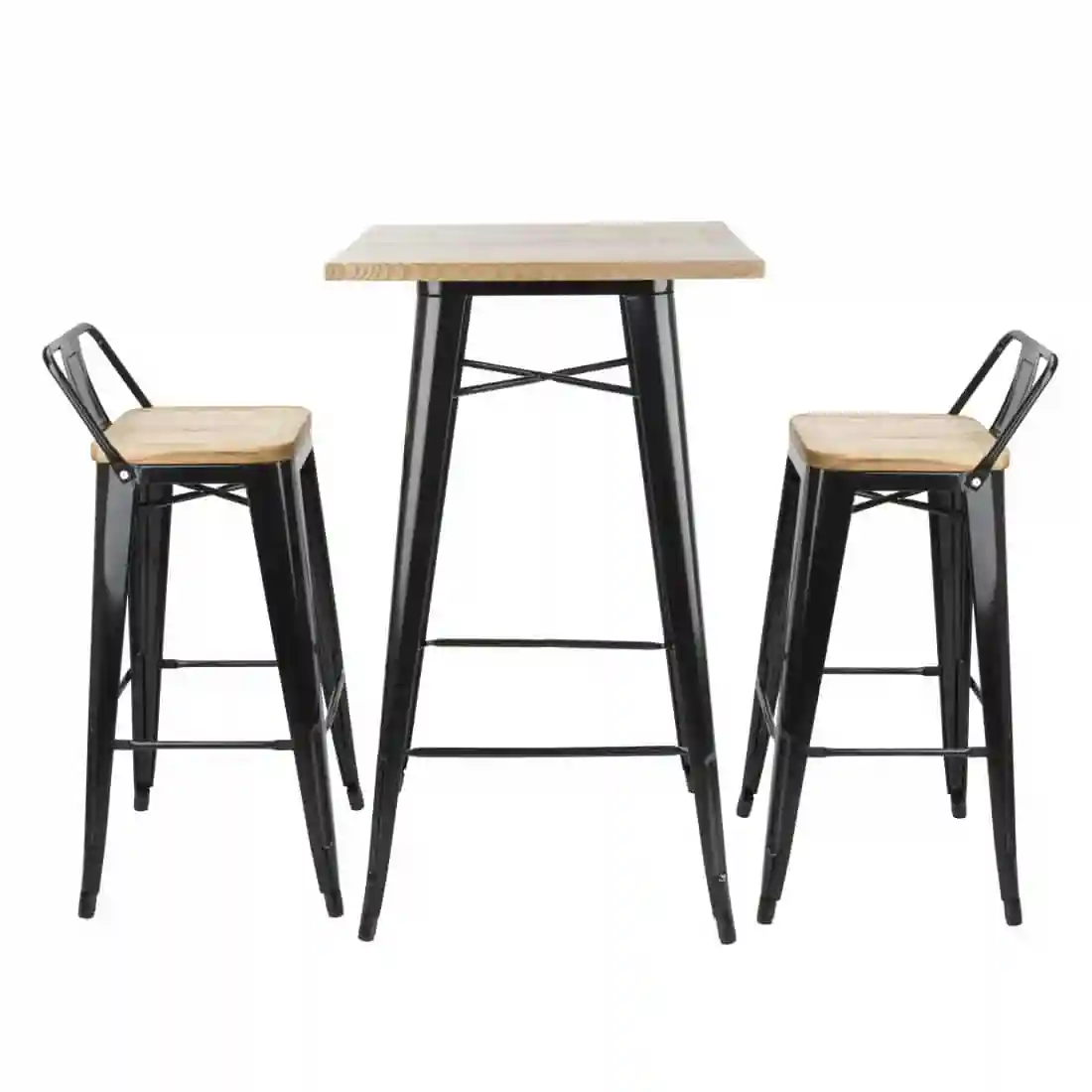 Bolero Bistro Bar Table with Wooden Top Black - Image 6