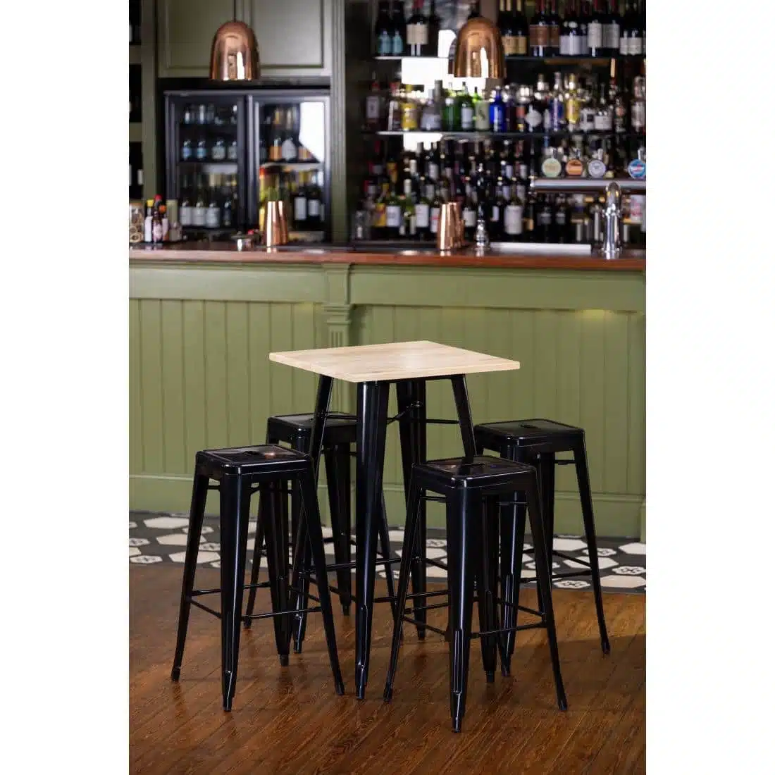 Bolero Bistro Bar Table with Wooden Top Black - Image 8