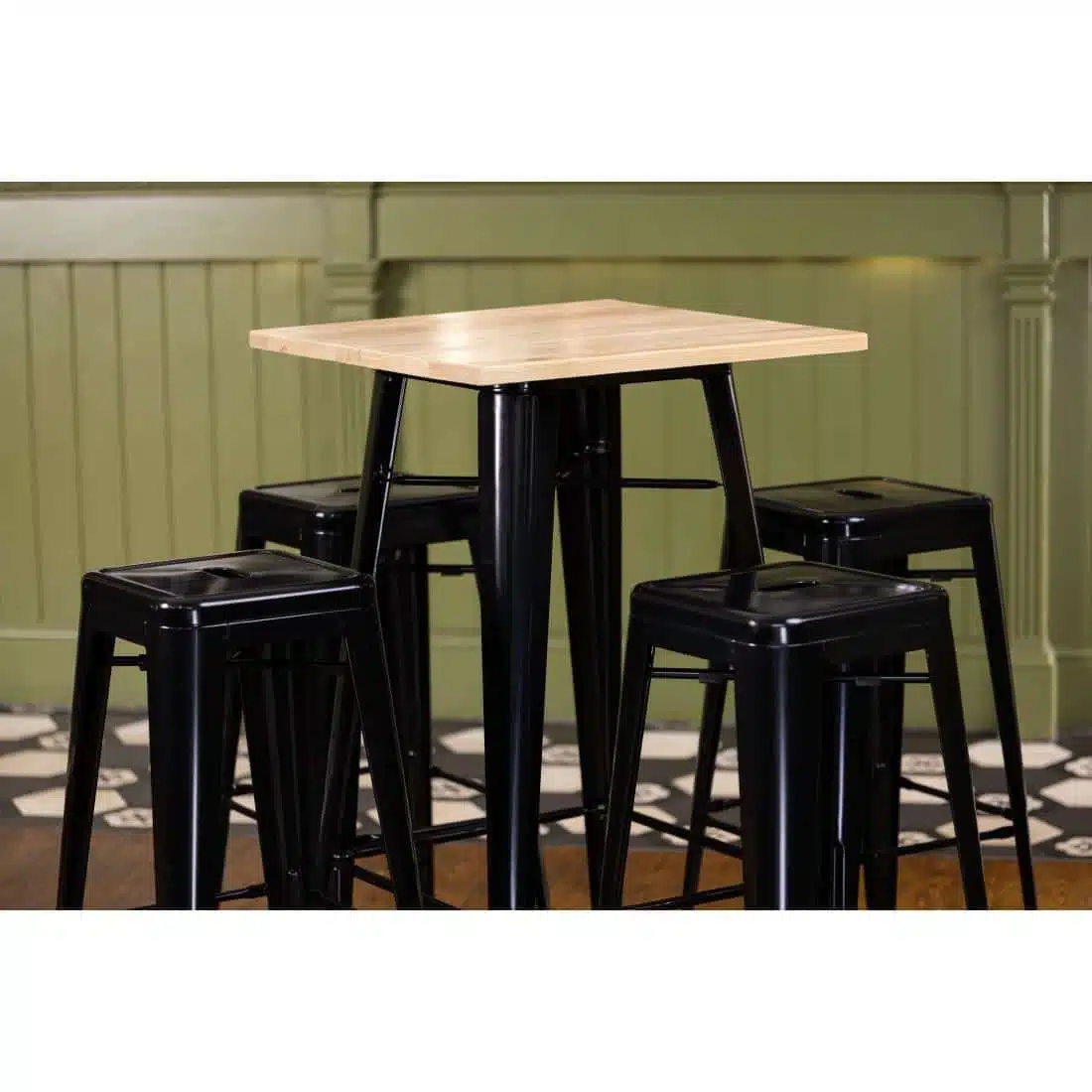 Bolero Bistro Bar Table with Wooden Top Black - Image 9
