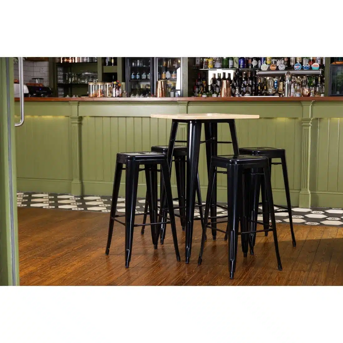 Bolero Bistro Bar Table with Wooden Top Black - Image 10