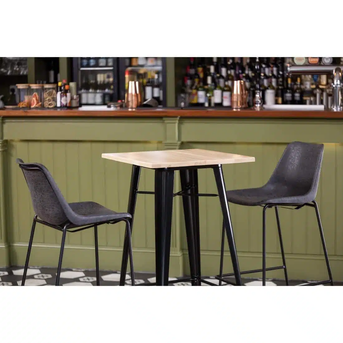 Bolero Bistro Bar Table with Wooden Top Black - Image 12