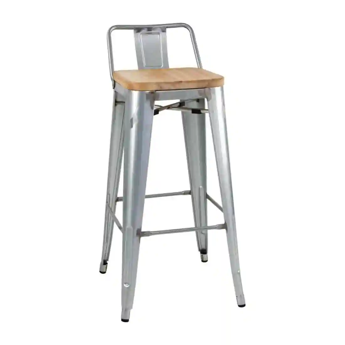 Bolero Bistro Backrest High Stools with Wooden Seat Pad Galvanised Steel (Pack of 4) - Image 1