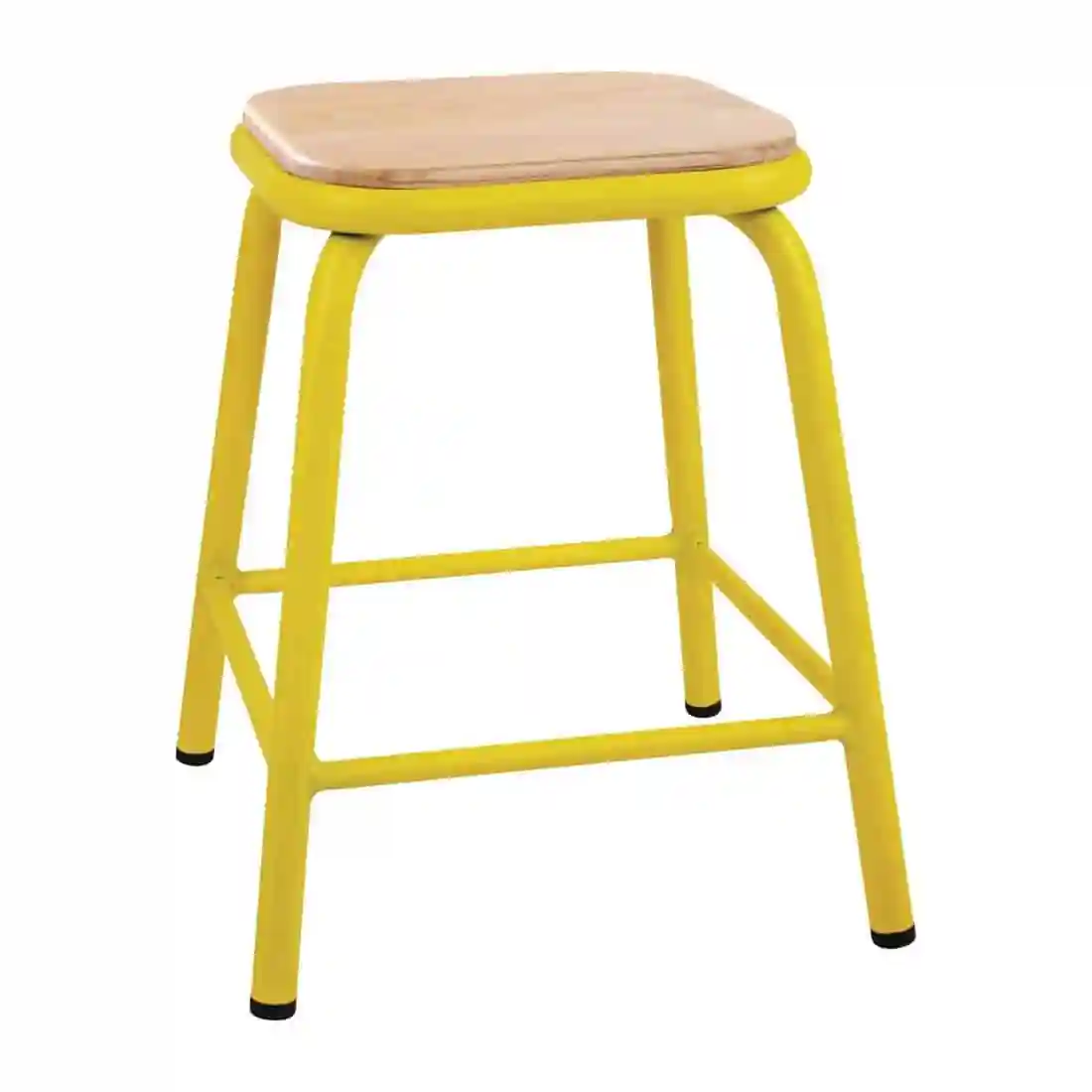 Bolero Cantina Low Stools with Wooden Seat Pad Yellow (Pack of 4) - Image 1