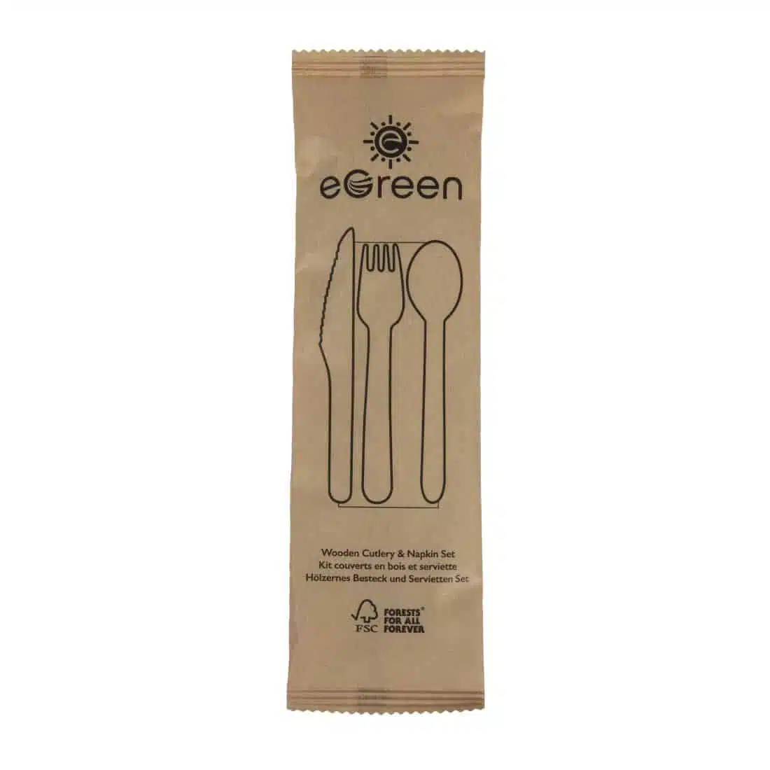 eGreen Individually Kraft Wrapped 4-in-1 Wooden Cutlery Set (Pack of 250) - Image 1