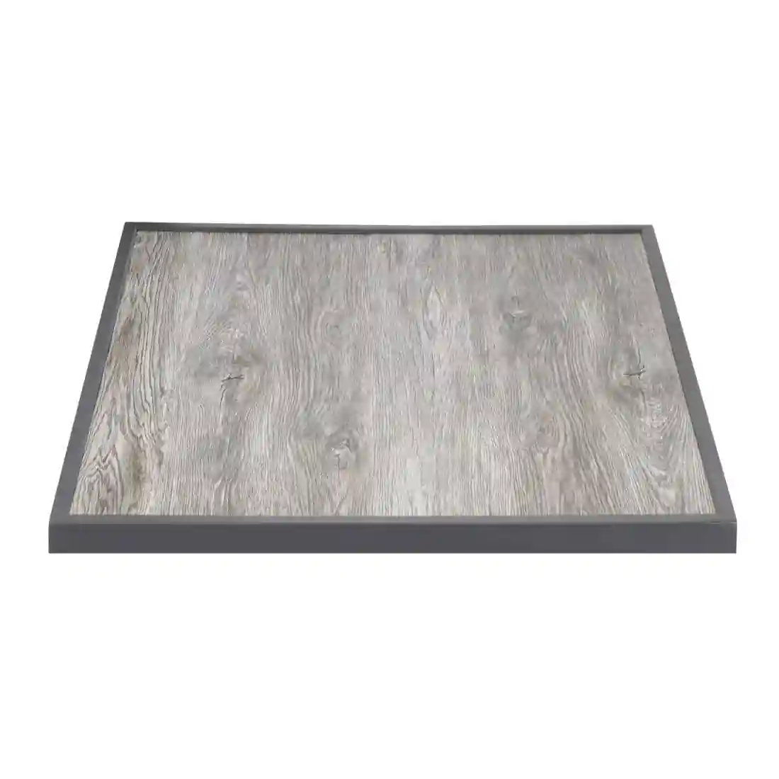 Bolero Wood Grain Effect Outdoor Tempered Glass Table Top Grey Trim 700mm - Image 1