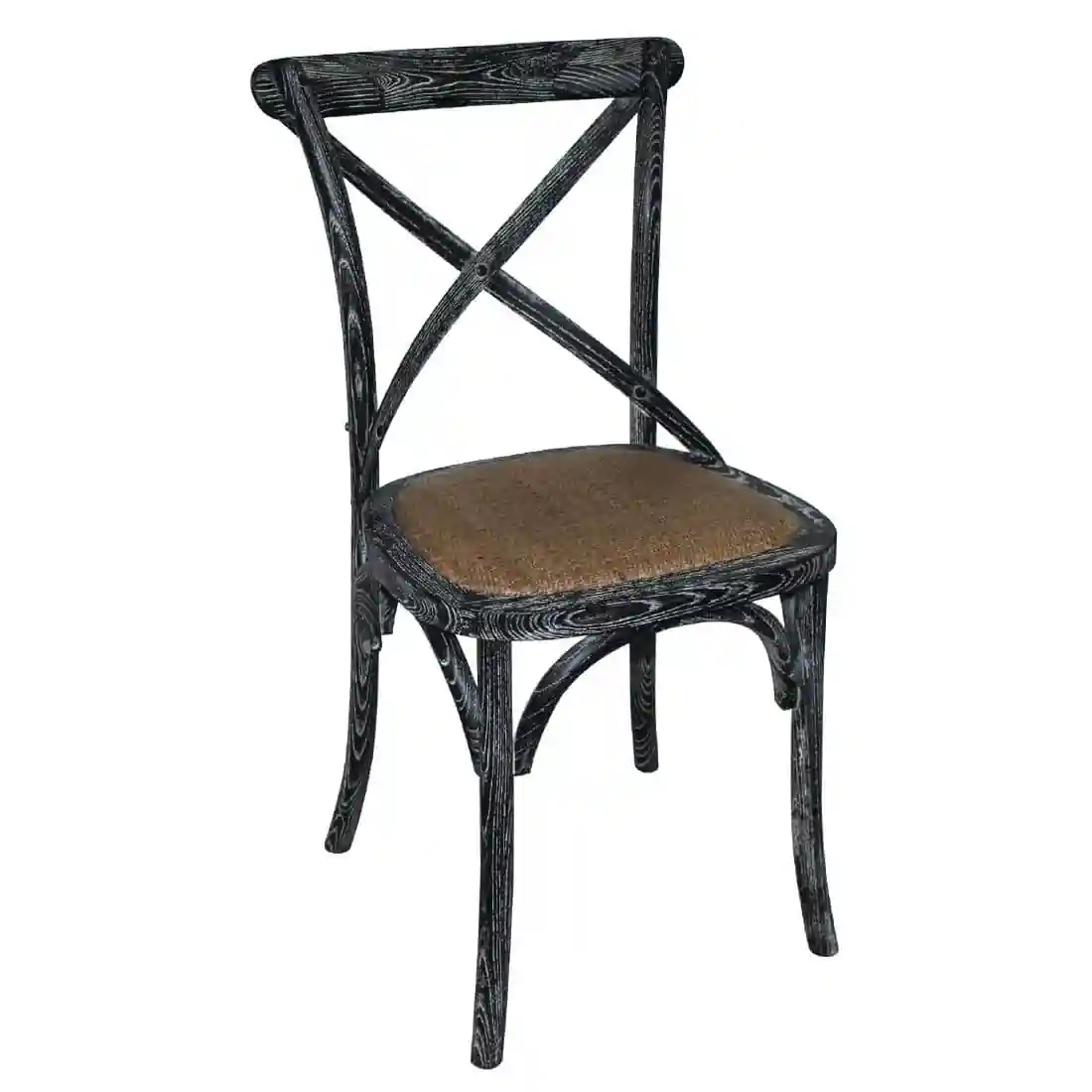 Bolero Wooden Dining Chair with Cross Backrest Black Wash Finish (Box 2) - Image 1