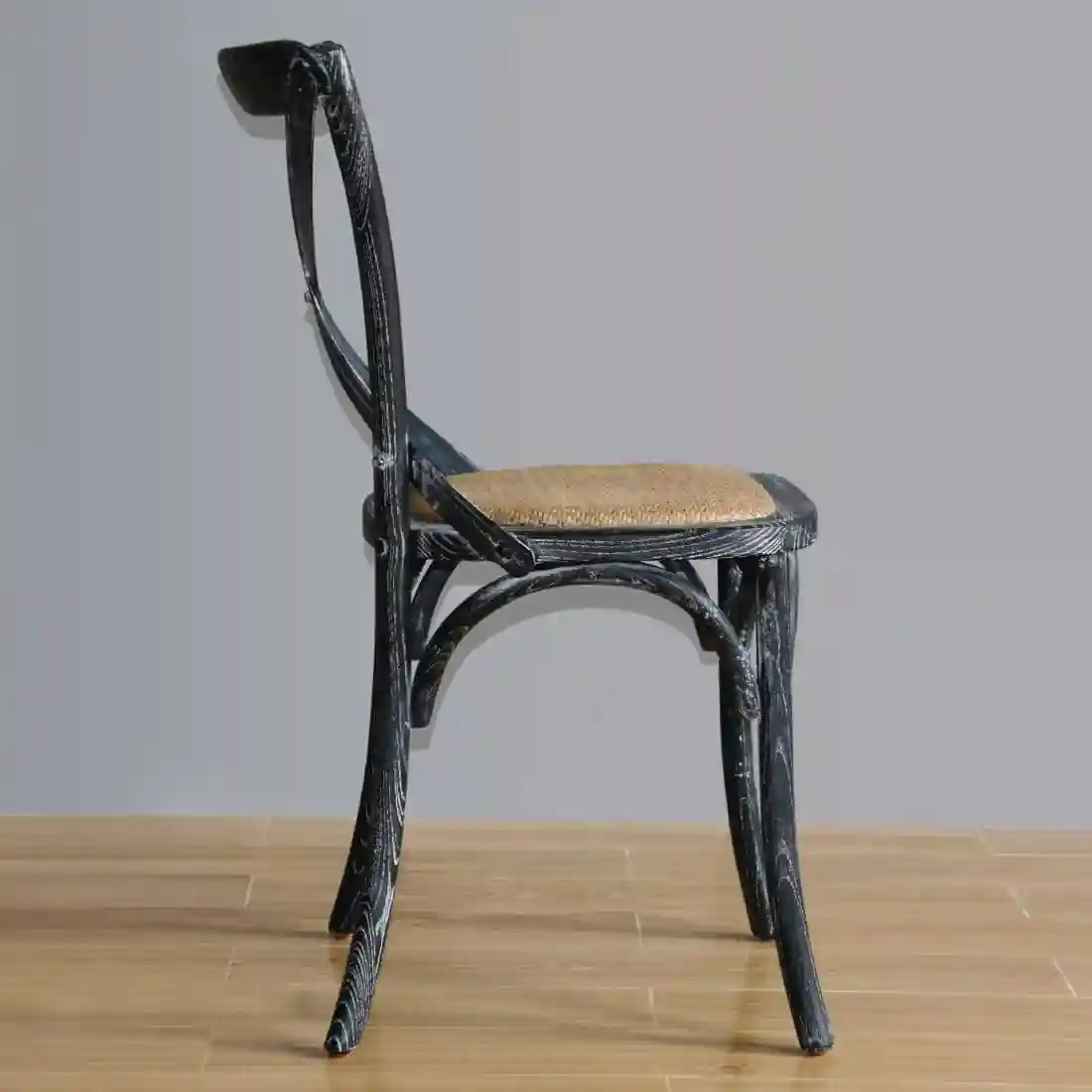 Bolero Wooden Dining Chair with Cross Backrest Black Wash Finish (Box 2) - Image 6