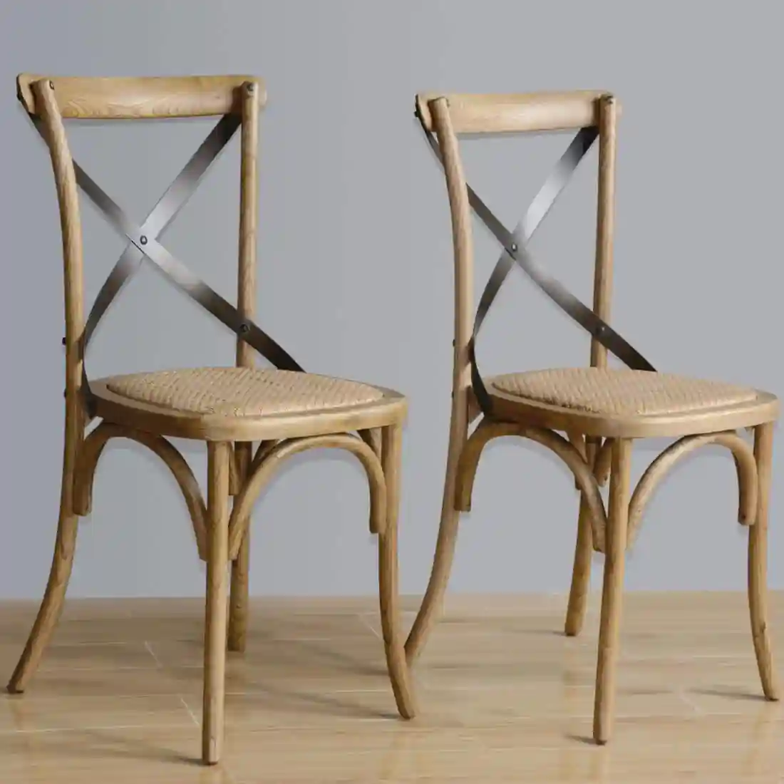 Bolero Natural Bentwood Chairs with Metal Cross Backrest (Pack of 2) - Image 3