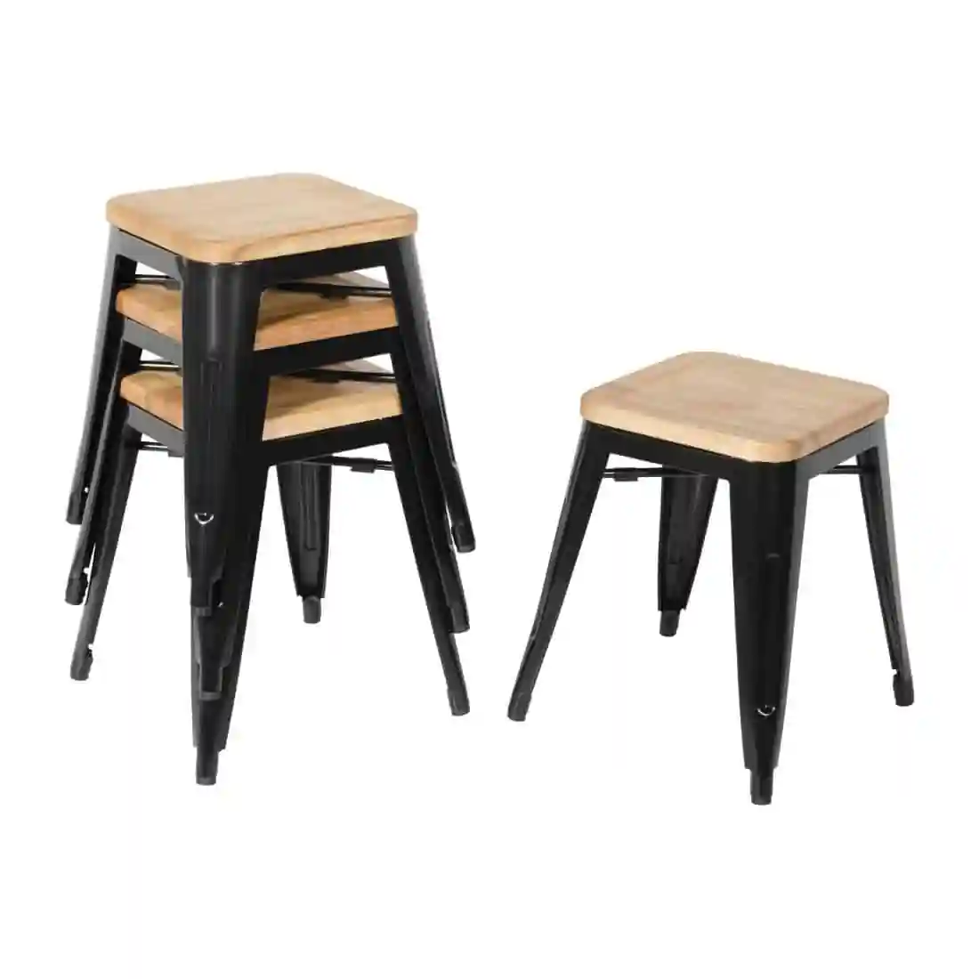 Bolero Bistro Low Stools with Wooden Seat Pad Black (Pack of 4) - Image 5