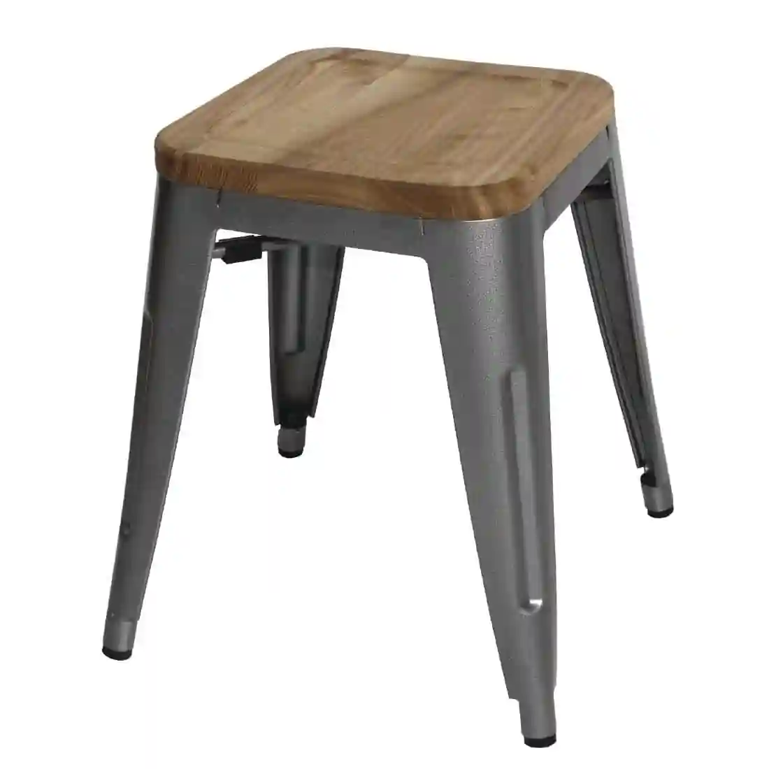 Bolero Bistro Low Stools with Wooden Seat Pad Gun Metal (Pack of 4) - Image 1