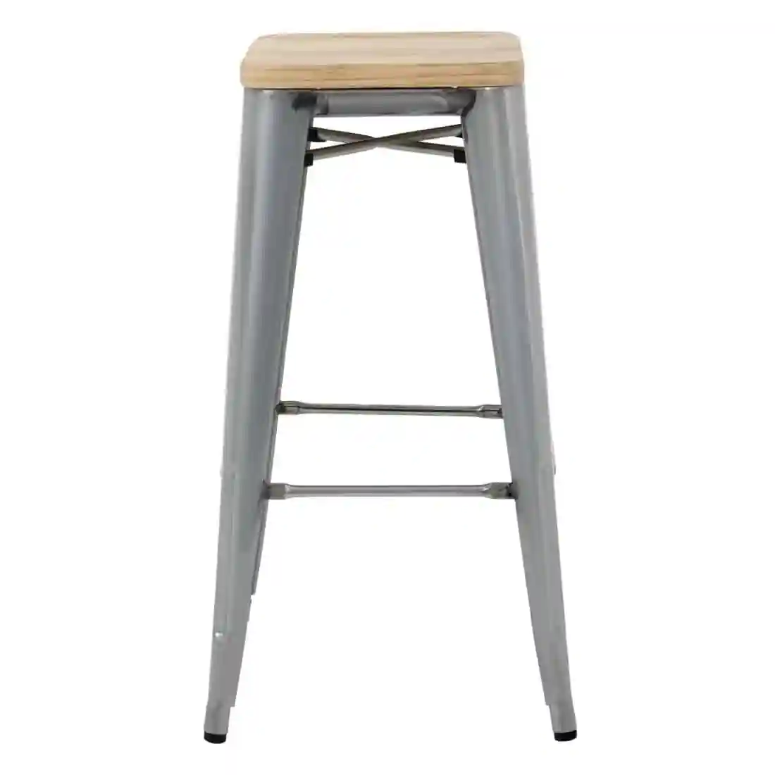Bolero Bistro High Stools with Wooden Seat Pad Galvanised Steel (Pack of 4) - Image 3