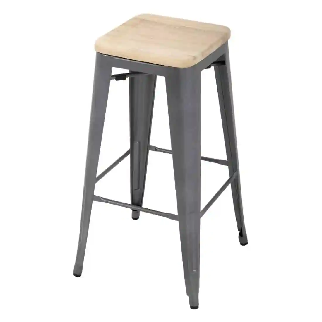 Bolero Bistro High Stools with Wooden Seat Pad Gun Metal (Pack of 4) - Image 1