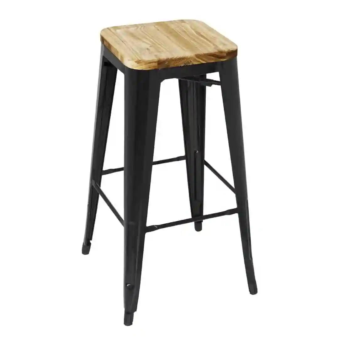 Bolero Bistro High Stools with Wooden Seat Pad Black (Pack of 4) - Image 1