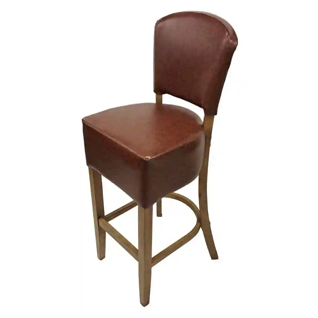 Hanoi Bar Chair In Weathered Oak with Bison Espresso Vinyl Seatpad - Image 1