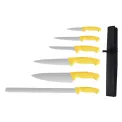 Vogue Yellow Handle 6 Piece Knife Set with Wallet - Image 1