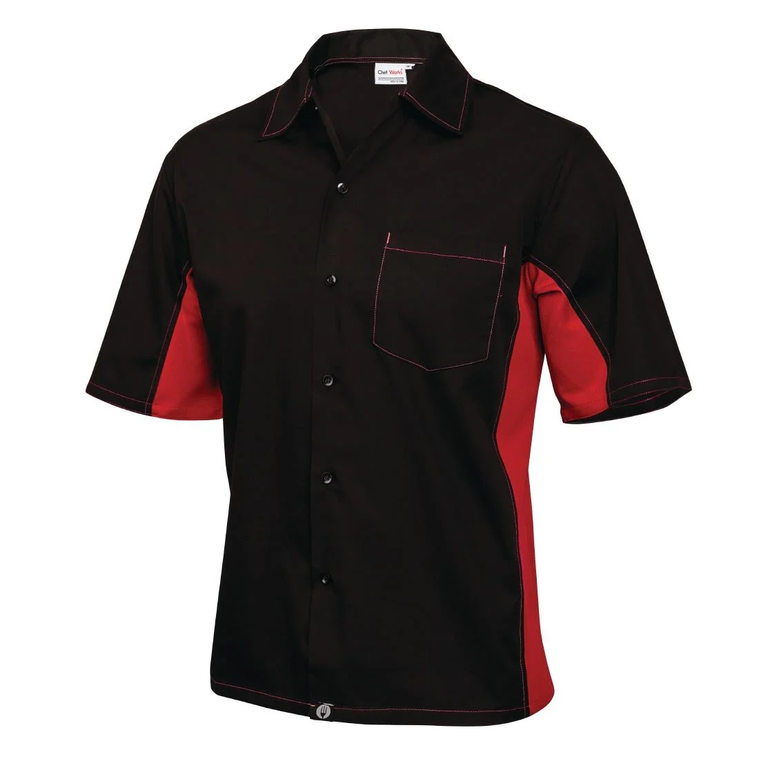 Chef Works Unisex Contrast Shirt Black and Red XL