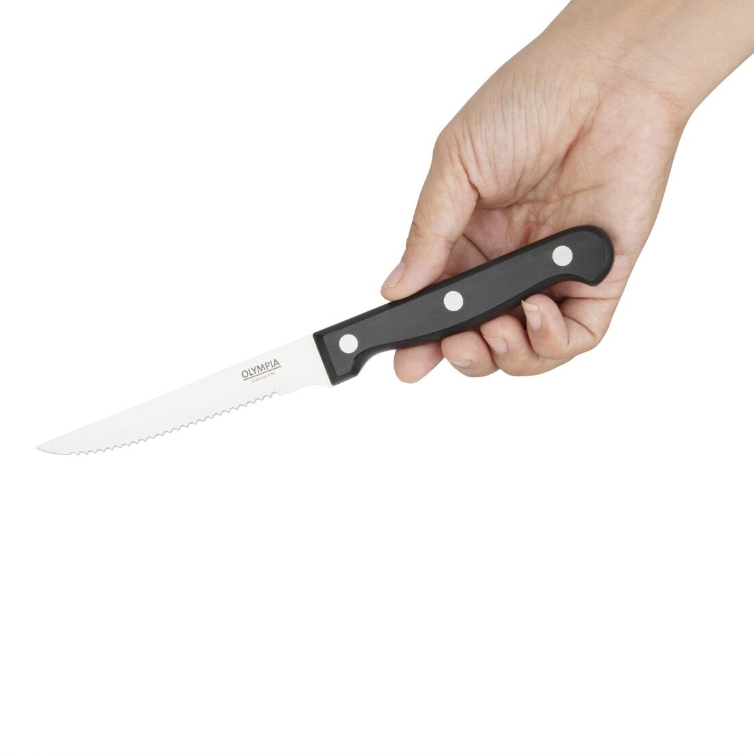Olympia Serrated Steak Knives Black Handle 115mm