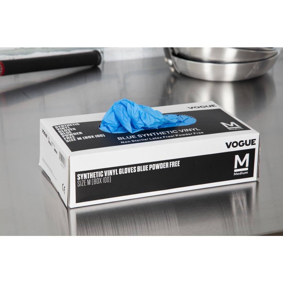 Vogue Vinyl Food Prep Gloves Blue Powder Free Medium