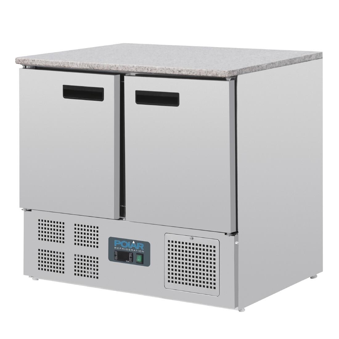 Polar Double Door Refrigerated Counter with Marble Work Top 240Ltr