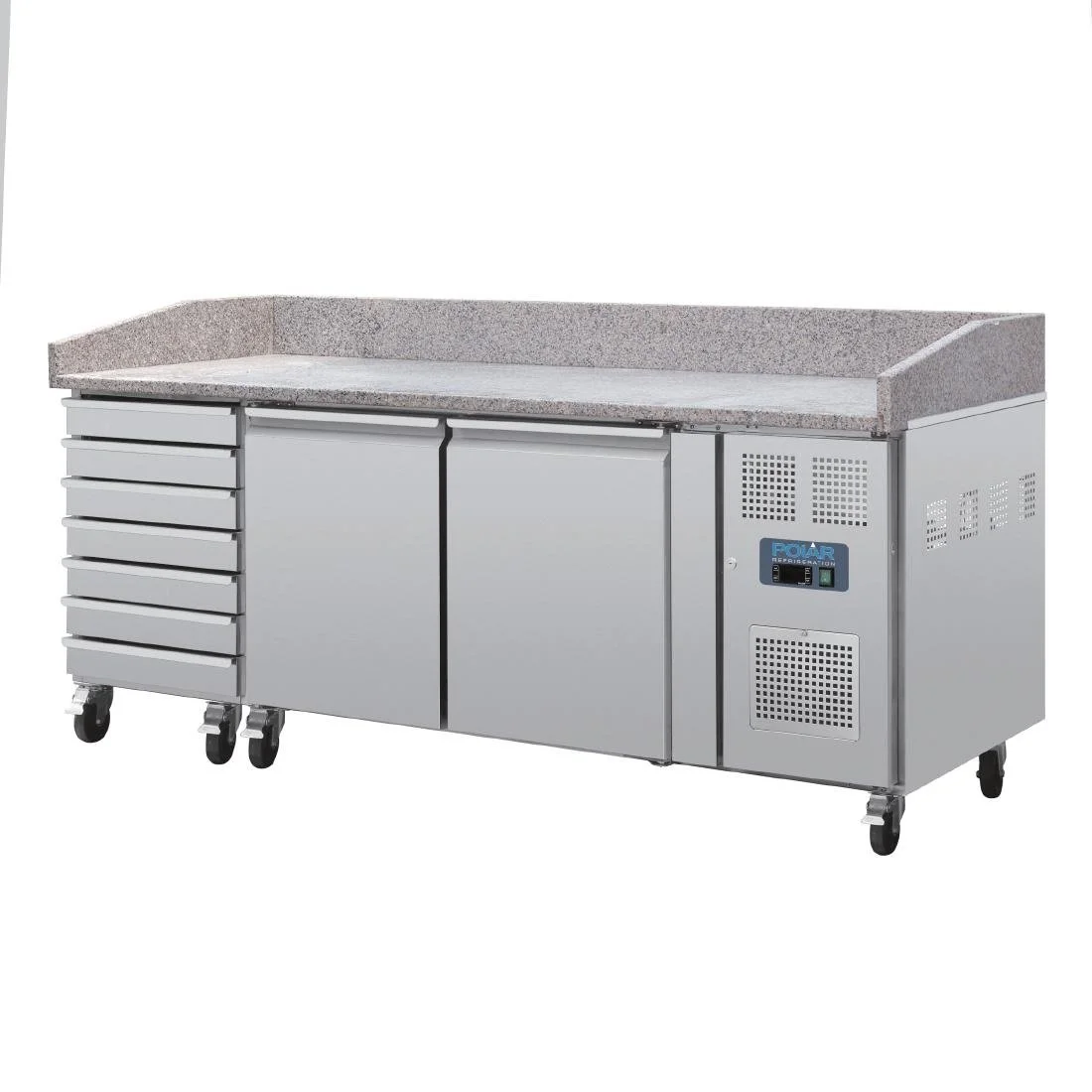 Polar U-Series Double Door Pizza Counter with Granite Top and Dough Drawers 290Ltr - Image 3