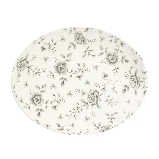 Churchill Rose Chintz Oval Coupe Plates Grey 317mm (6 Pack)