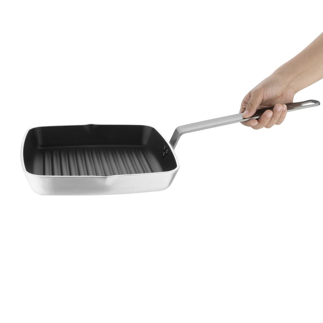 Vogue Square Non Stick Teflon Ribbed Skillet Pan 240mm