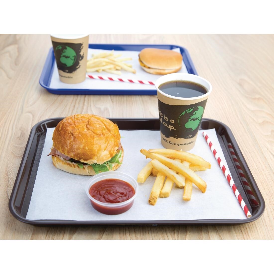 Kristallon Plastic Fast Food Tray Brown Small