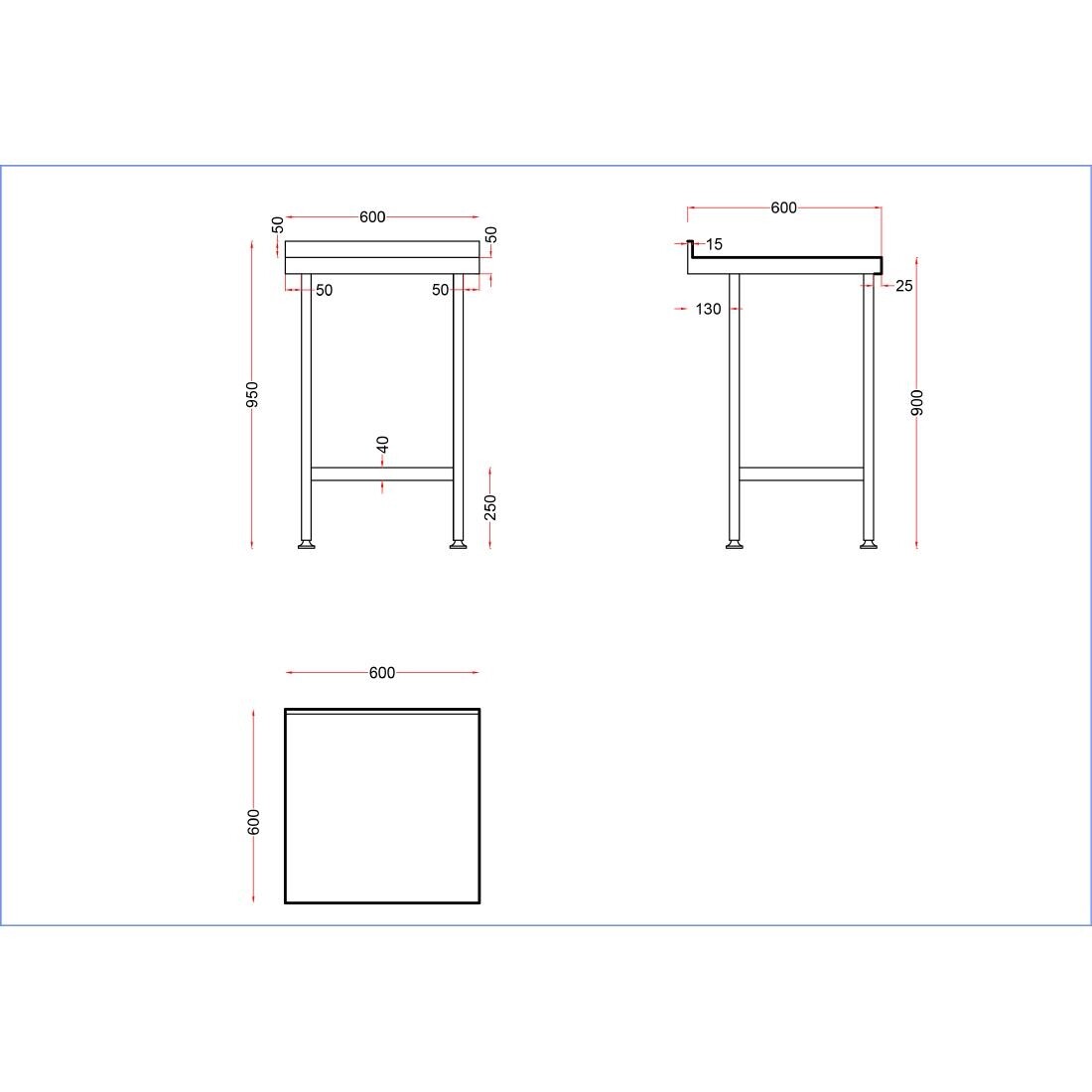 Holmes Stainless Steel Wall Table with Upstand 600mm
