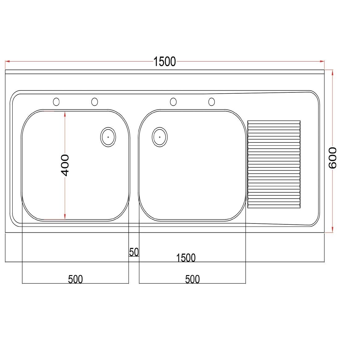 Holmes Fully Assembled Stainless Steel Sink Right Hand Drainer 1500mm