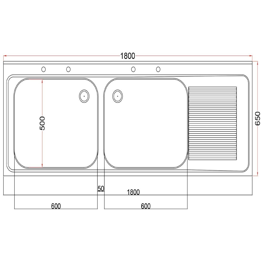 Holmes Fully Assembled Stainless Steel Sink Right Hand Drainer 1800mm