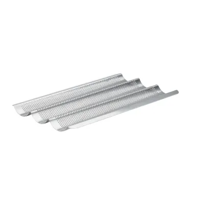 De Buyer Perforated Baguette Baking Tray Stainless Steel 245x400mm (3 Pack)