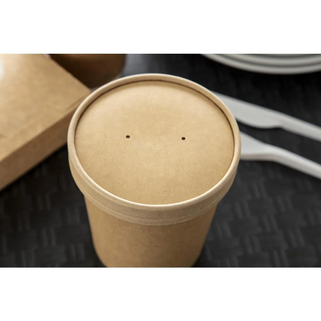 Colpac Recyclable Kraft Microwavable Soup Cup Lids 450ml (500 Pack) - Image 7