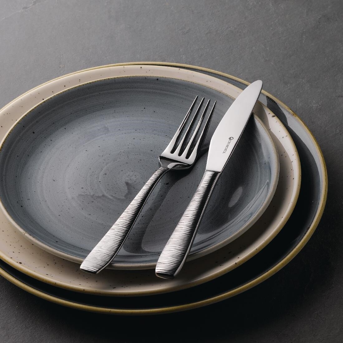 Churchill Stonecast Round Coupe Plate Peppercorn Grey 165mm