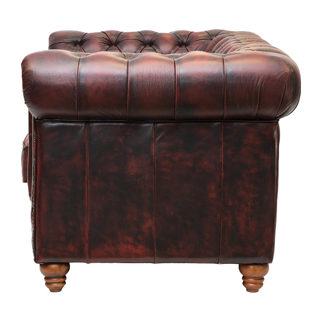 Chesterfield Leather Two-Seater Sofa Antique Red