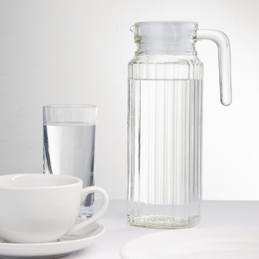 Olympia Ribbed Glass Jugs 1Ltr
