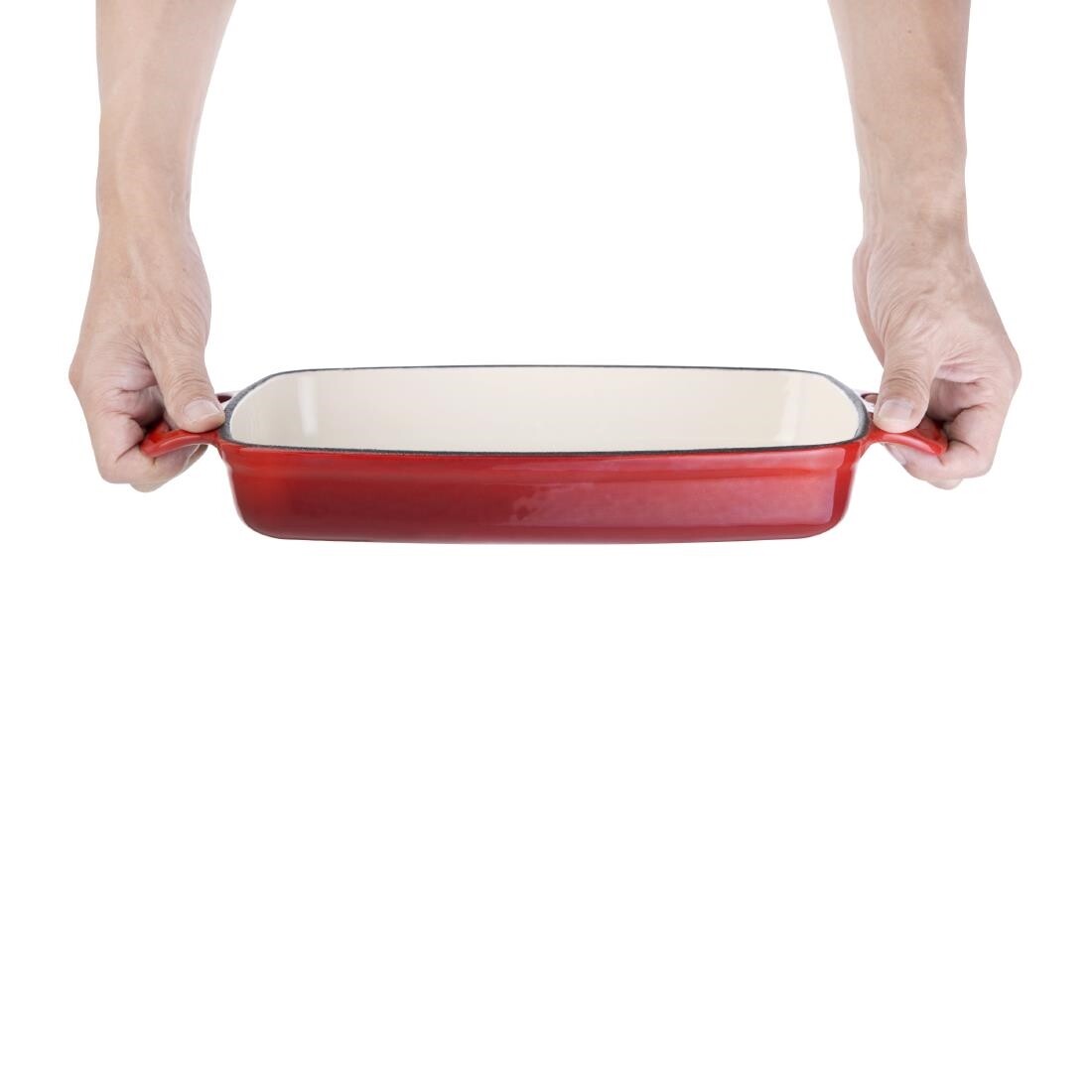 Vogue Red Rectangular Cast Iron Dish 1.8Ltr