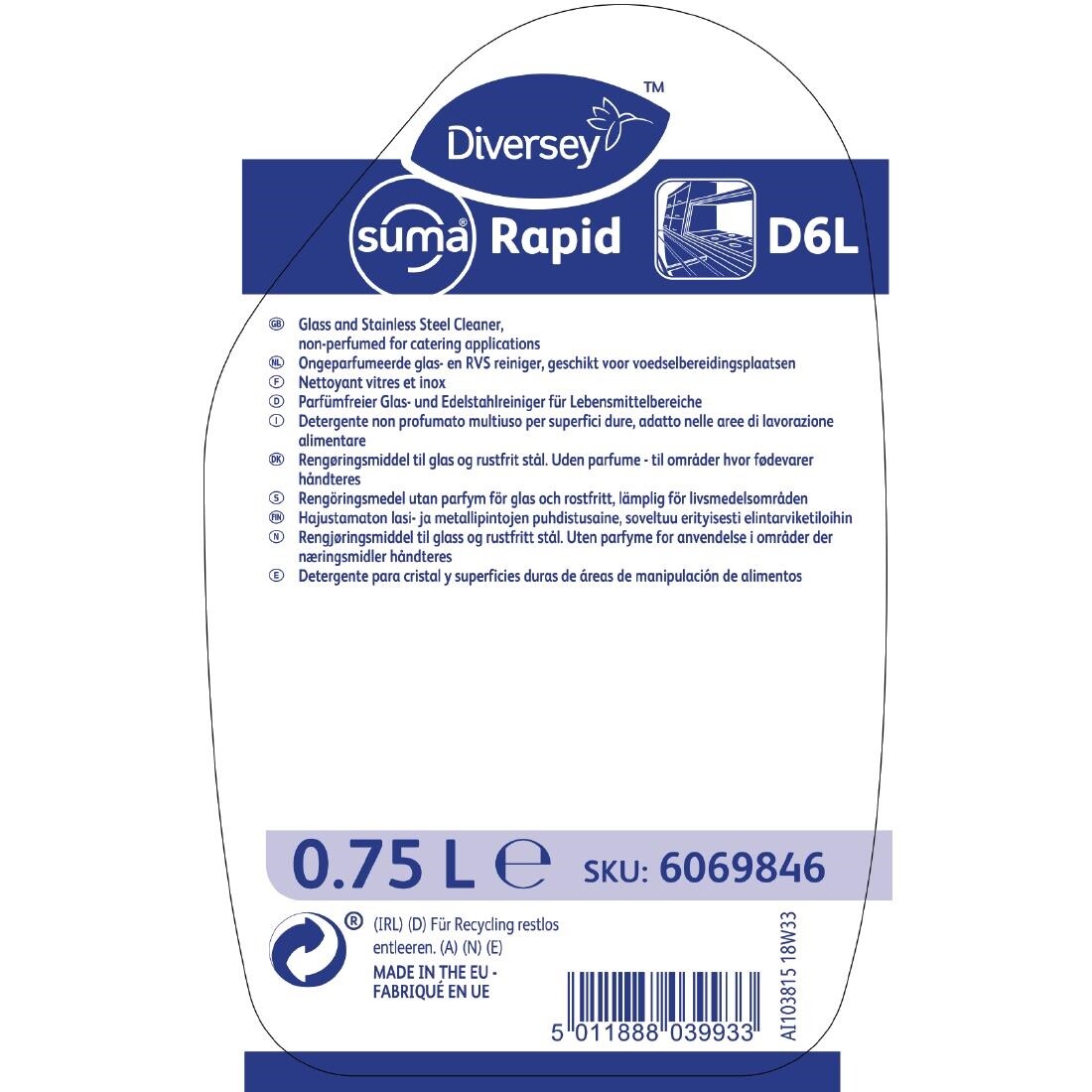 Suma Rapid D6L Multipurpose Glass Cleaner 750ml