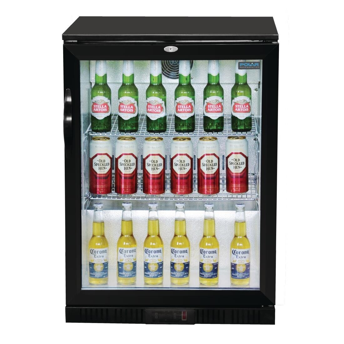 Polar Back Bar Cooler with Hinged Door in Black 198Ltr