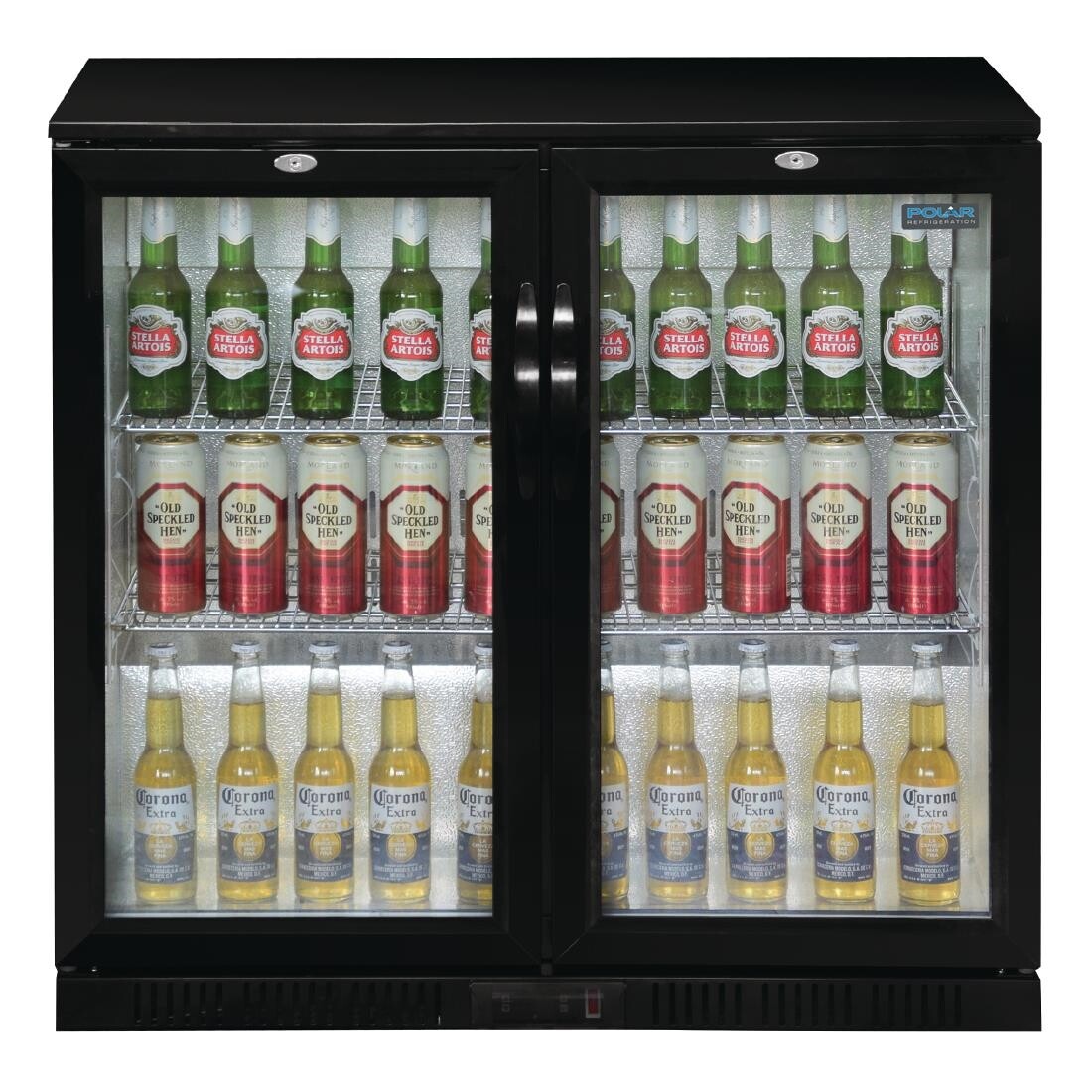 Polar Back Bar Cooler with Hinged Doors in Black 208Ltr