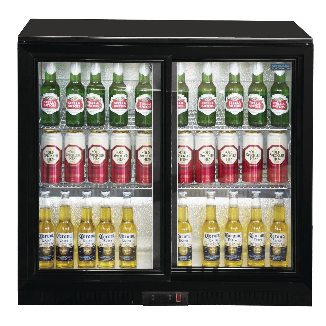 Polar Back Bar Cooler with Sliding Doors in Black 208Ltr
