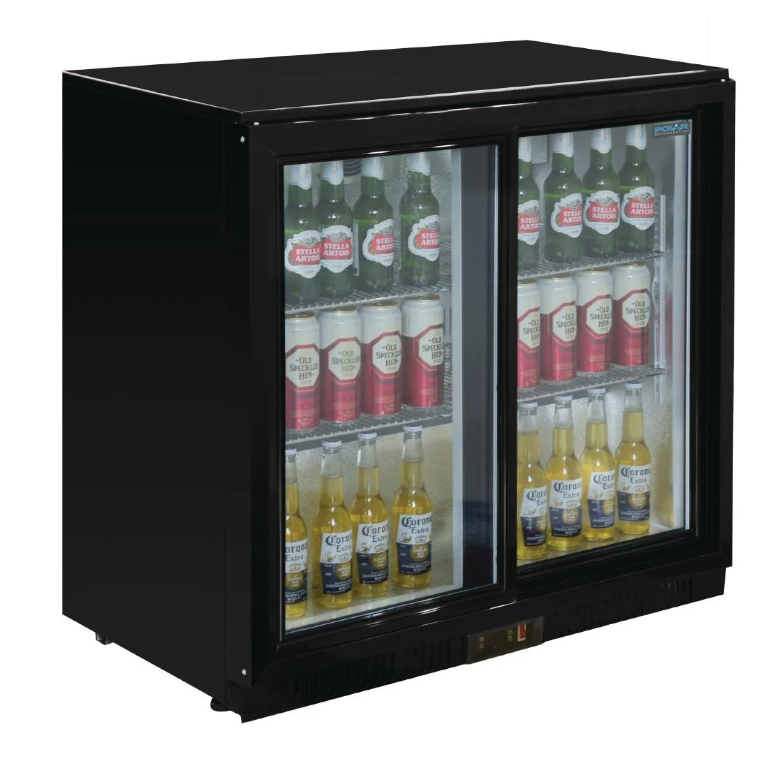 Polar Back Bar Cooler with Sliding Doors in Black 198Ltr