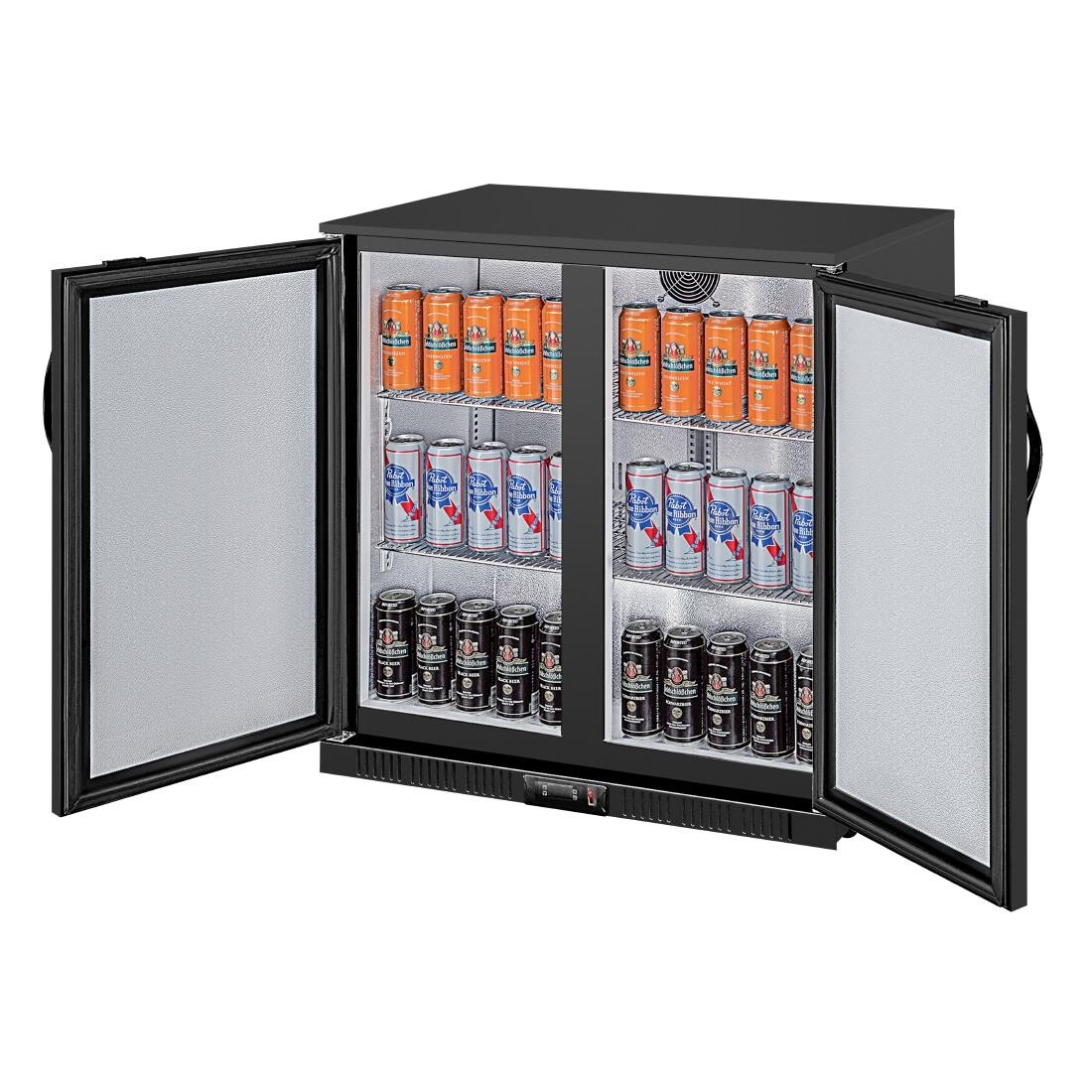 Polar Back Bar Cooler with Hinged Solid Door in Black 208Ltr